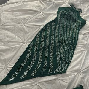 NWT Fashionnova rhinestone dress set, emerald green and silver